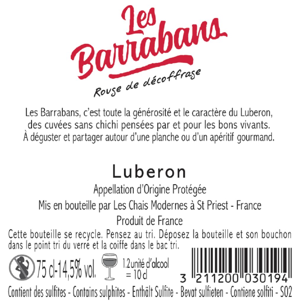 Les Barrabans - AOP Luberon - Vin Rouge - Lot de 6 bouteilles x 75 cl