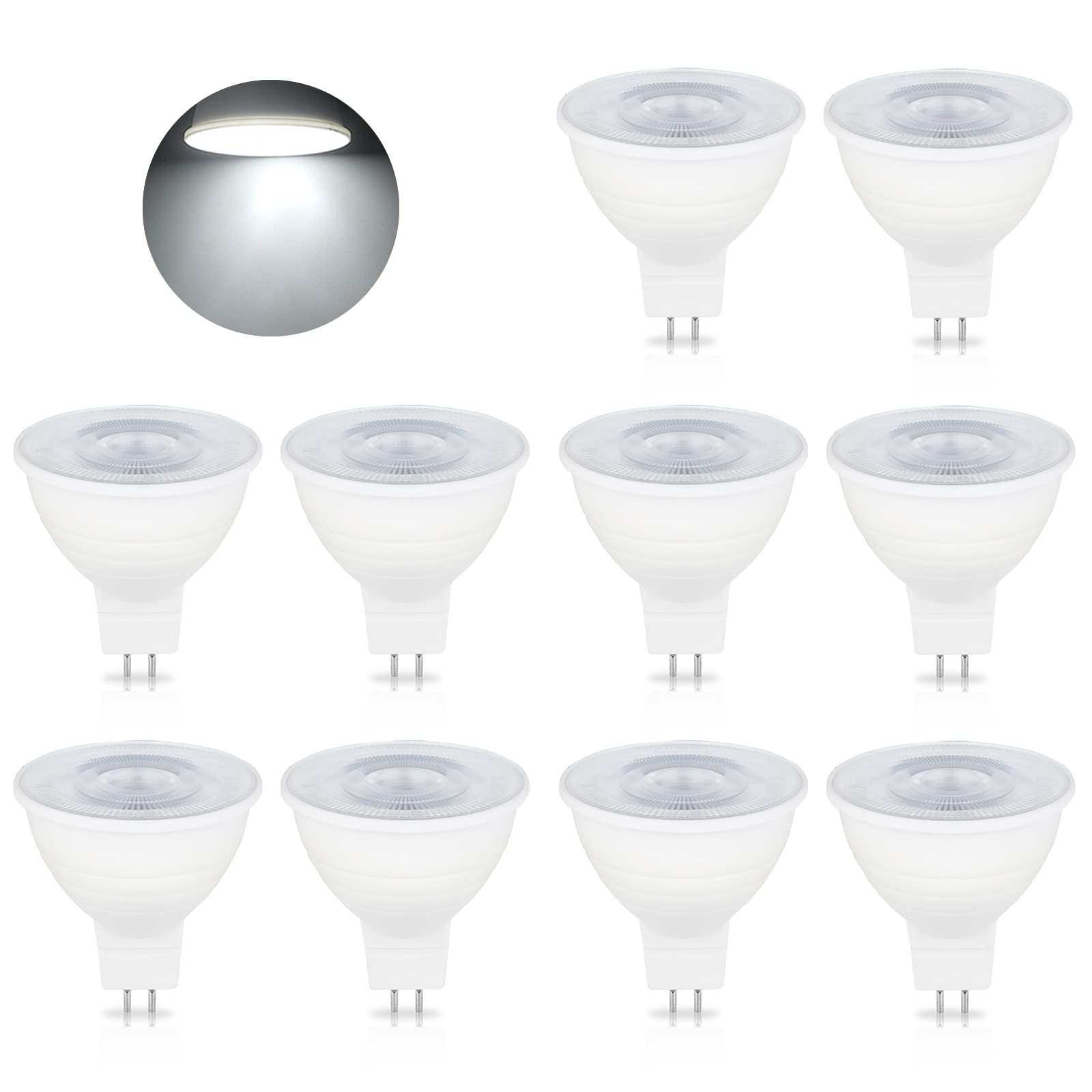 BVCL MR16 GU5.3 LED Light Bulbs, 5W 500LM Dimmable GU5.3 Spot Light Bulb AC 220-240V, Equivalent for 50W Halogen Lamp, 120° Beam Angle (Color : Cool White 6000K, Size : 10 PCS)