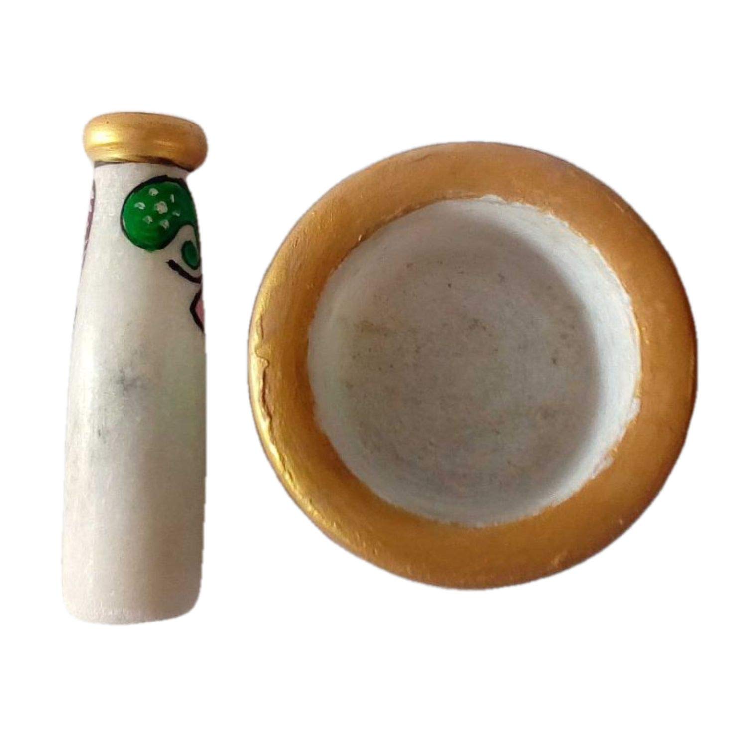 India Meets India Marble Mortar & Pestle 3 Inch Grinder for Spices, Seasonings, Pastes, Pestos Handicraft by Awarded Indian Artisan
