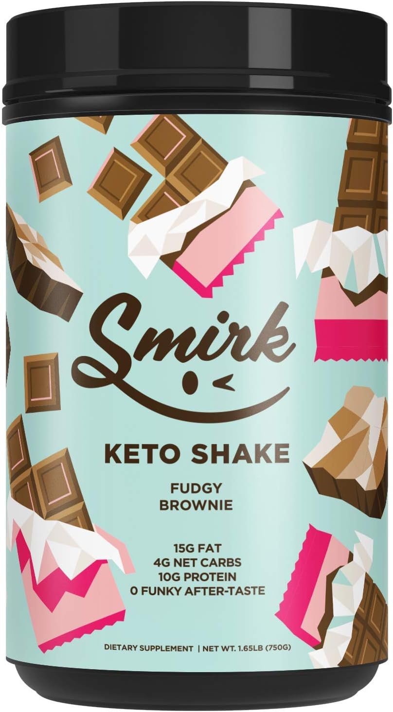 Smirk Keto Protein Powder Shake with MCT Oil + Hydrolyzed Collagen Powder – 10g Whey Protein Isolate, 15g Fat, 4g Net Carbs – Low Carb Meal Replacement Food – Fudgy Brownie, 20 Large Servings