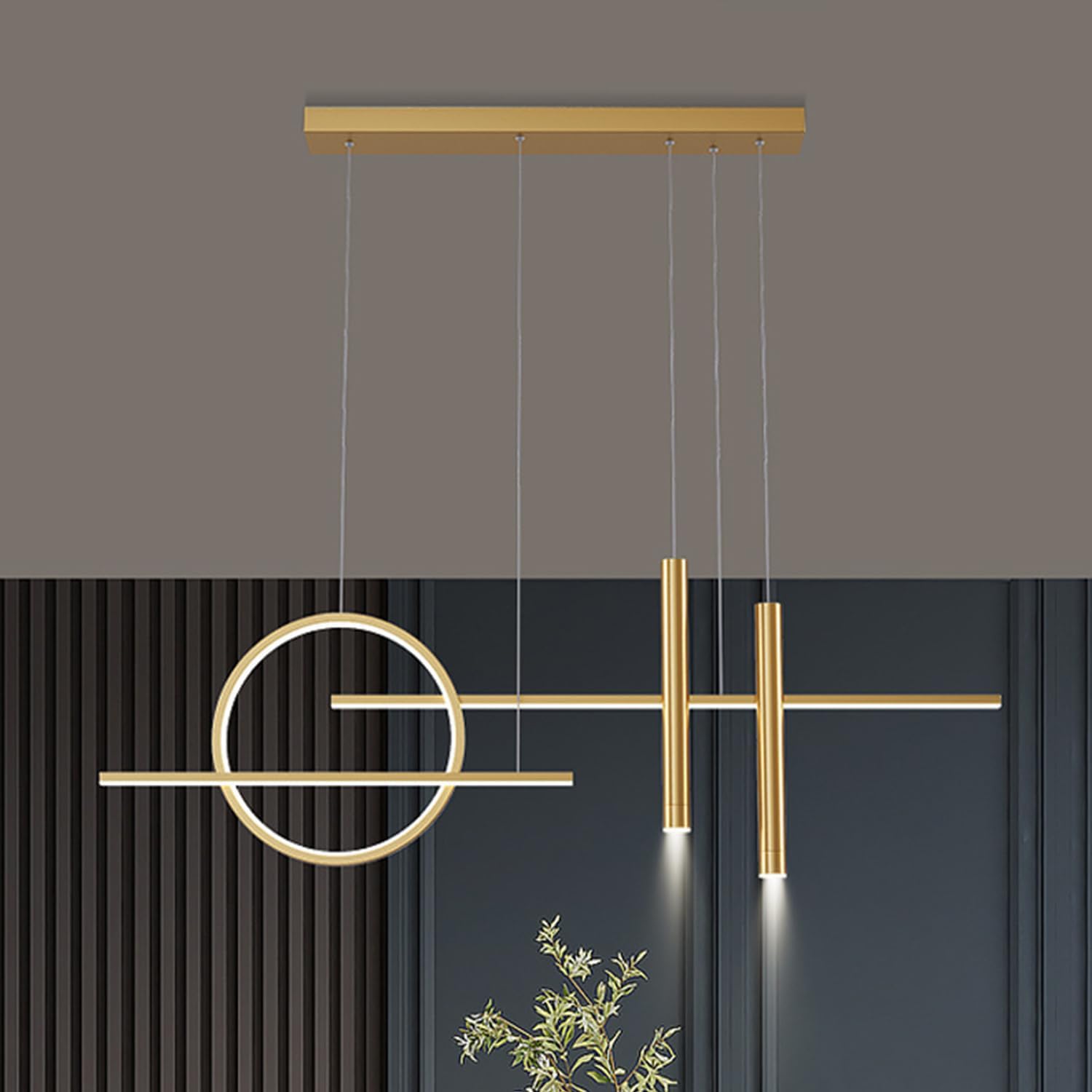 Modern Dimmable Gold Pendant Lamp for Dining Table with Remote Control Stylish Spotlight Design Kitchen Ceiling Light 39.4 inch Length