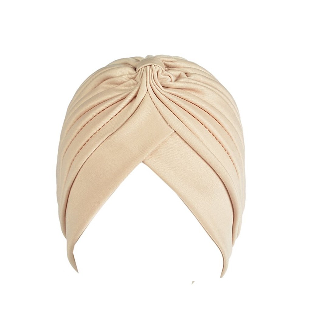 Women's Pleated Head Wrap Knit Bonnet Turban/Pleated Stretchable Polyester Women’s Turban Head Cover/Sun Cap (Beige) Dastaar-image-33
