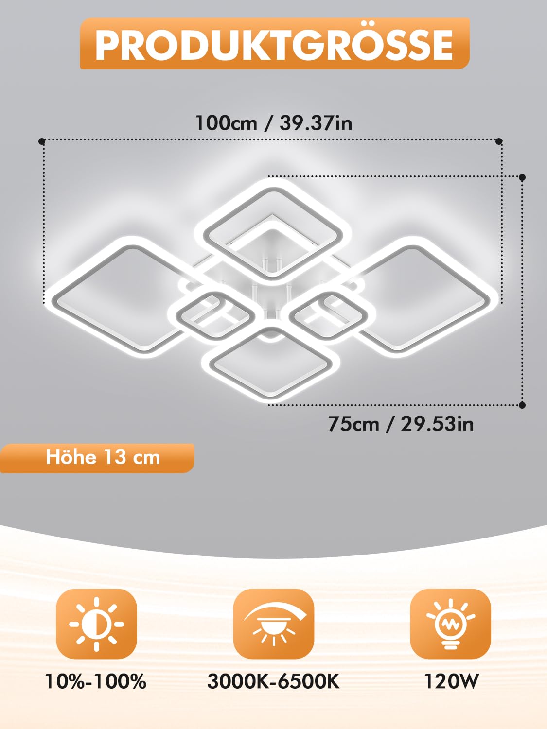 Viugreum 120W LED Deckenleuchte, 12000LM LED Deckenlampe Wohnzimmer, 3000K-6000K Dimmbar Rechteckige Wohnzimmerlampe mit Fernbedienung APP, 100cm deckenlampe mit Memory für Wohnzimmer Schlafzimmer