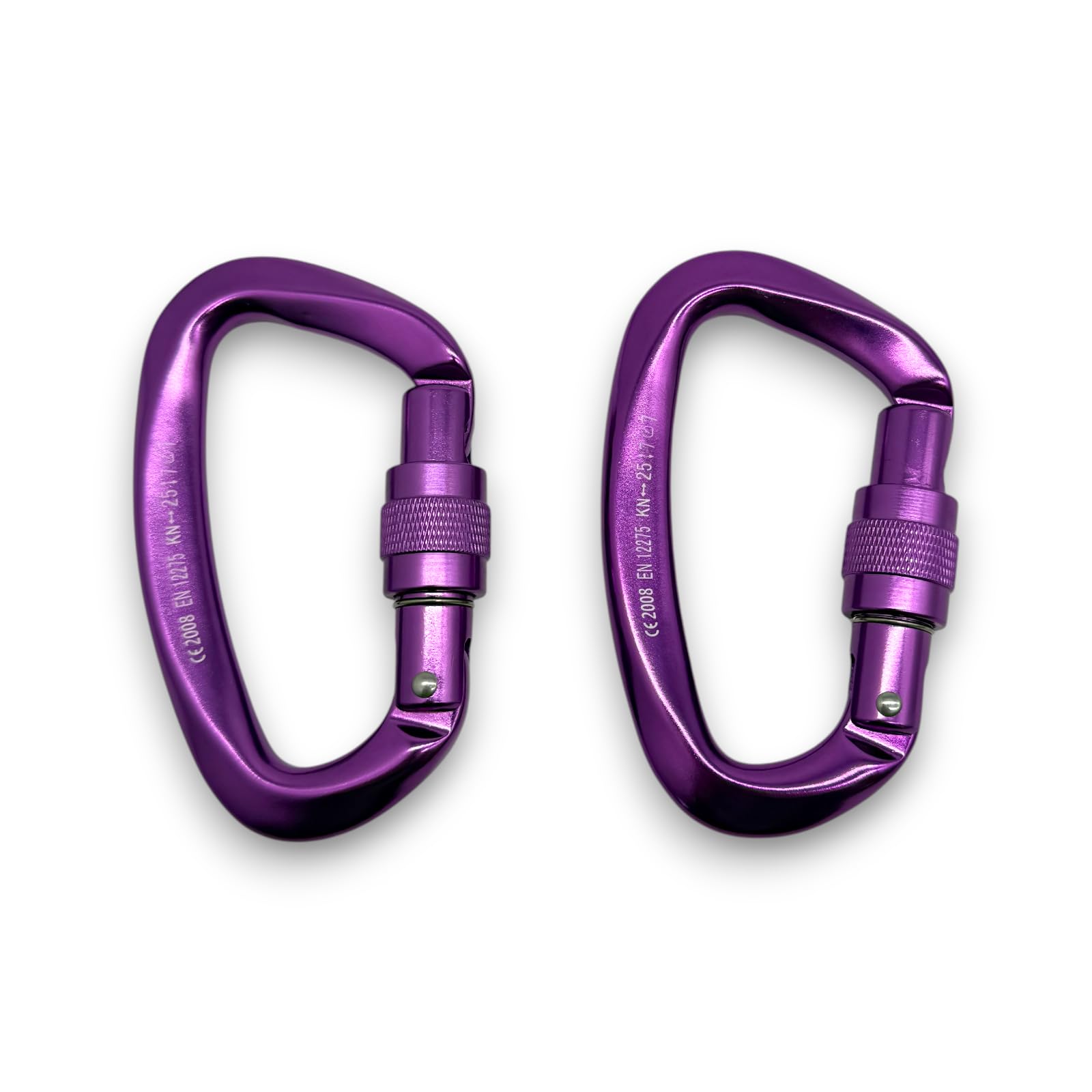2-Pack 25KN Heavy Duty Carabiner Clips Aluminum D-Ring Screw Lock for Rock Climbing, Camping, and Outdoor Use (Purple)