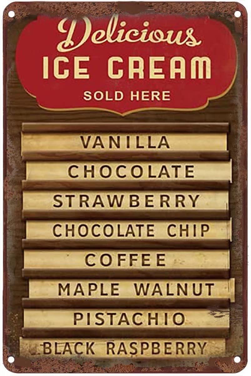 Tin Sign Delicious Ice Cream Sold Here Metal Tin Sign, Metal Wall Signs Tin Plaques 8x12inch Bar Kitchen Home Man Cave Bedroom Lounge Dining Room Kitchen Coffee Bar Gifts