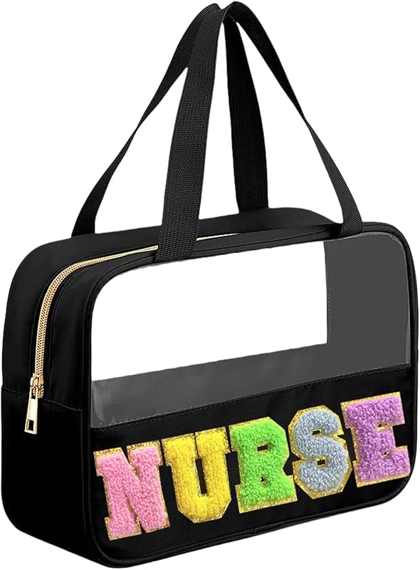 Necessaire Kovewon com letras NURSE, transparente, com zíper e alça, Pacote com 1