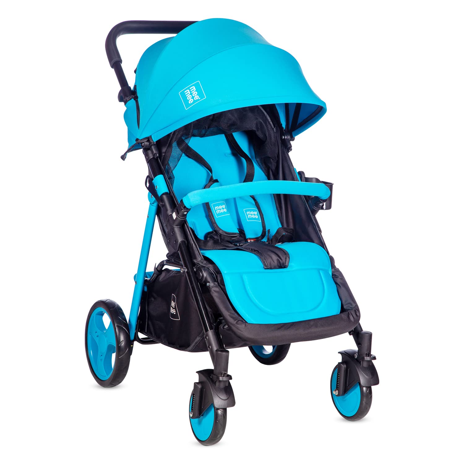 Mee Mee Baby Pram with Reversible Handle | Rotational Wheels | 3 Recline Position Stroller | Quick Compact Folding| Stroller for 0-3 Years Baby (Blue)-image-7