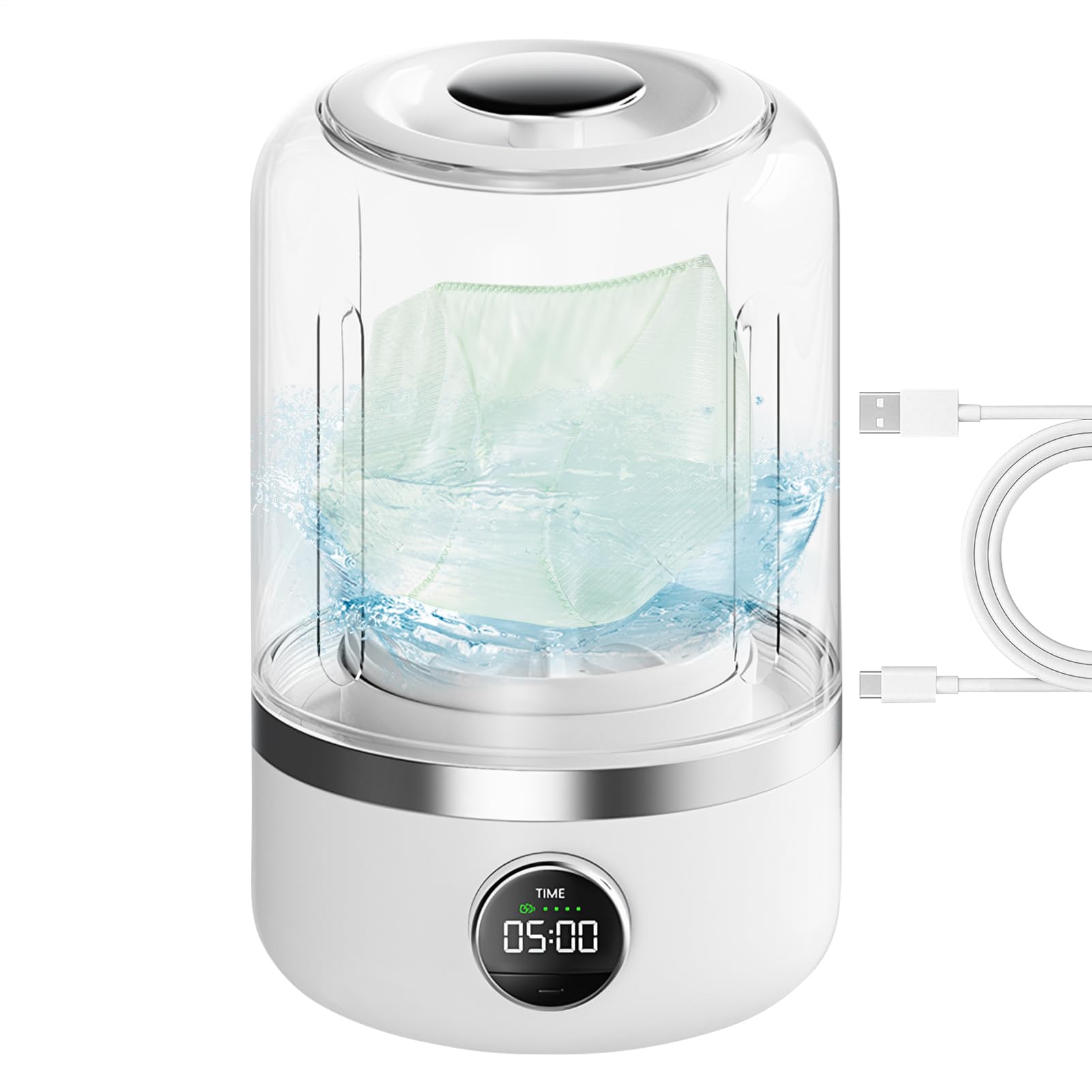 Underwear Washer, Portable Panty Washing Machine with Double Cleaning Modes, Compact Silent Laundry Appliance for Travel Apartment Dorm Camping Use, 13x14.3x21.1cm, White