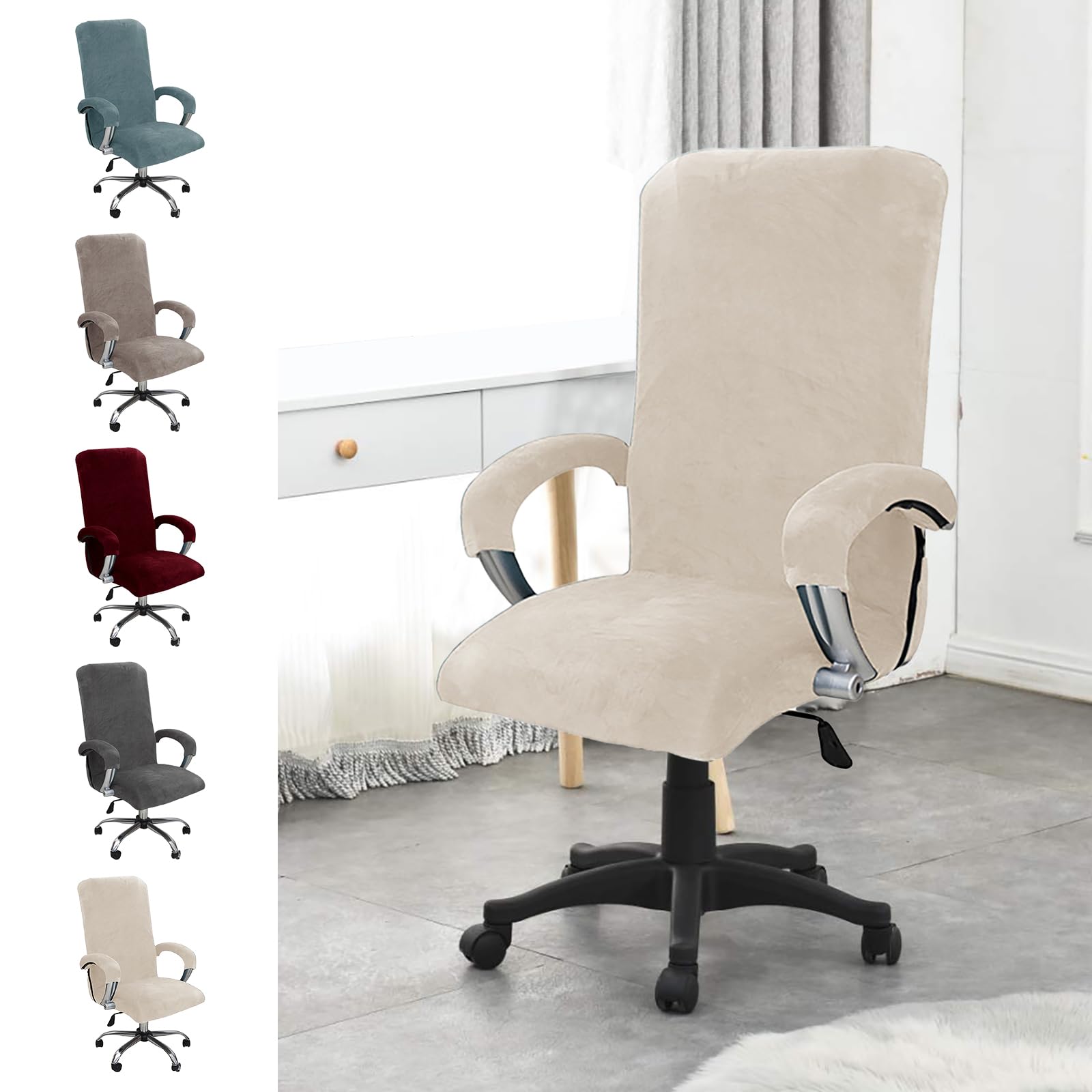Funda de terciopelo para silla de oficina, con reposabrazos, funda para silla de oficina, respaldo alto, funda para silla de juegos, fundas para sillas con reposabrazos, extraíble, elástica