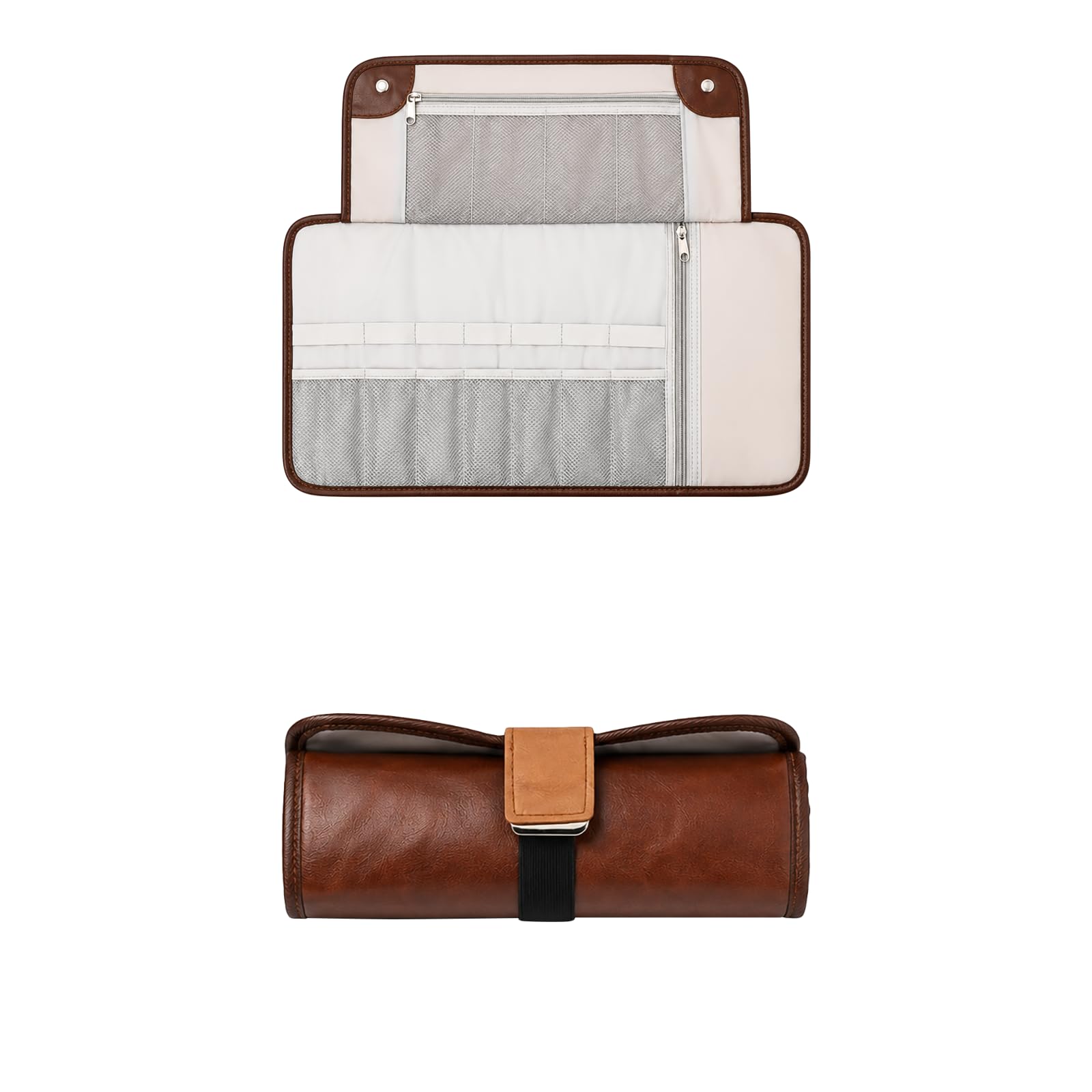 Trousse de Toilette pour Homme, Trousse de Voyage compacte en Cuir PU, Organiseur déroulant pour Salle de Bain avec 13 Poches, pour kit de Rasage et Essentiels d’hygiène