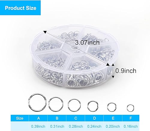 Miniatura 5 de Juego de 1000 conectores de anillo tórico de metal abiertos, anillos de salto para conectores de fabricación de joyas (0.157 in, 0.197 in, 0.236 in,