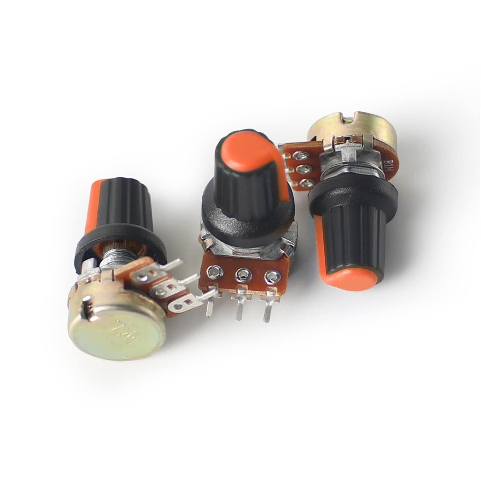 Accesorios de bricolaje Juego de 5 potenciómetros cónicos giratorios lineales WH148, resistencias variables de 1K-1M Ohm, eje de 15mm, 3 pines con tuercas, arandelas y perillas naranjas AG2 (Size : 5
