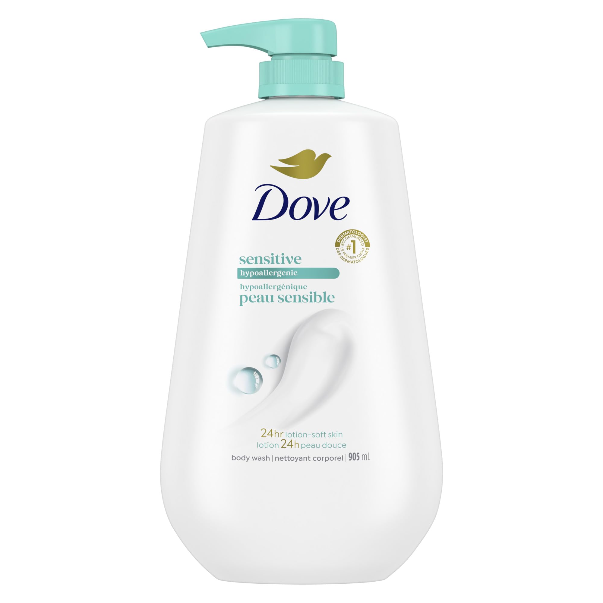 Dove, Body Wash for Softer and Smoother Effectively Washes Away Bacteria While Nourishing Your, Sensitive Skin, 34 Fl Oz (Pack of 3)
