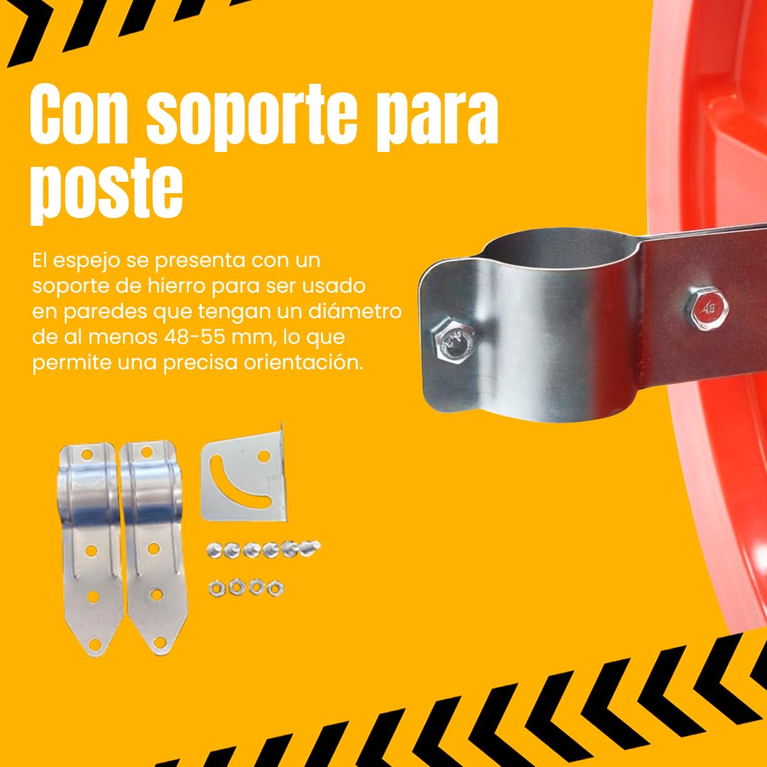 PARKING FACIL | Espejo de Tráfico Convexo Ø 60 cm de Seguridad | Soporte para Poste | Eliminación de Puntos Ciegos en Interiores y Exteriores | Superficie Flexible y Resistente | Ajustable y Preciso