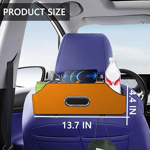 Miniatura 3 de Organizador de respaldo de asiento de automóvil con portavasos y caja de pañuelos, caja de almacenamiento colgante para reposacabezas con ganchos y