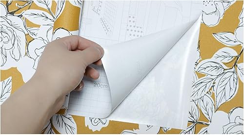 Miniatura 9 de HAOKHOME Papel Tapiz Floral de Despegar y Pegar Boho Extraíble de Vinilo AmarilloNegroBlanco para Pared Adhesiva Decorativa para Hogar y Baño 17.7in