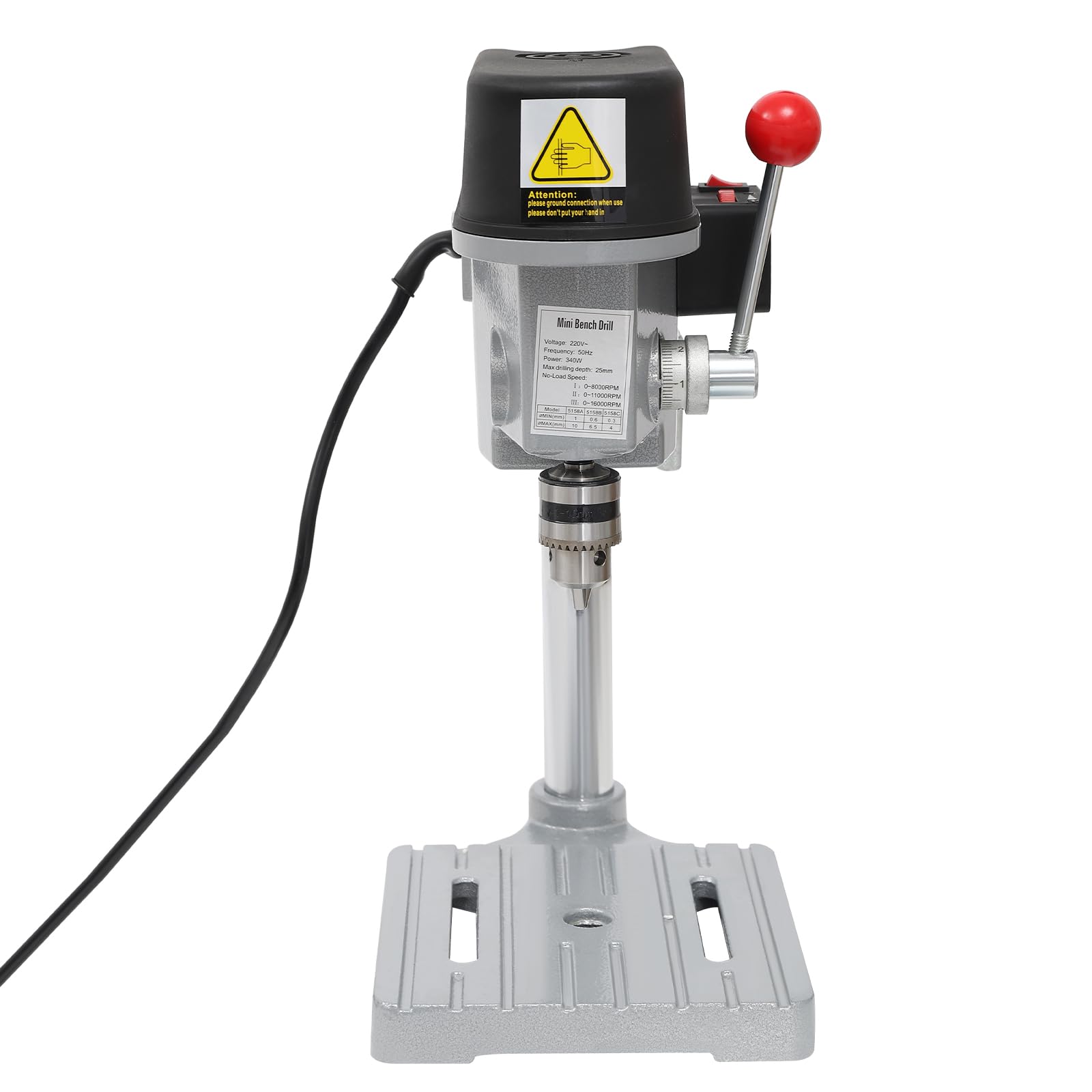 Taladro de mesa, banco eléctrico, soporte de prensa de 340 W, taladro de columna silencioso, tres velocidades ajustables, para taladrar madera, placas de plástico