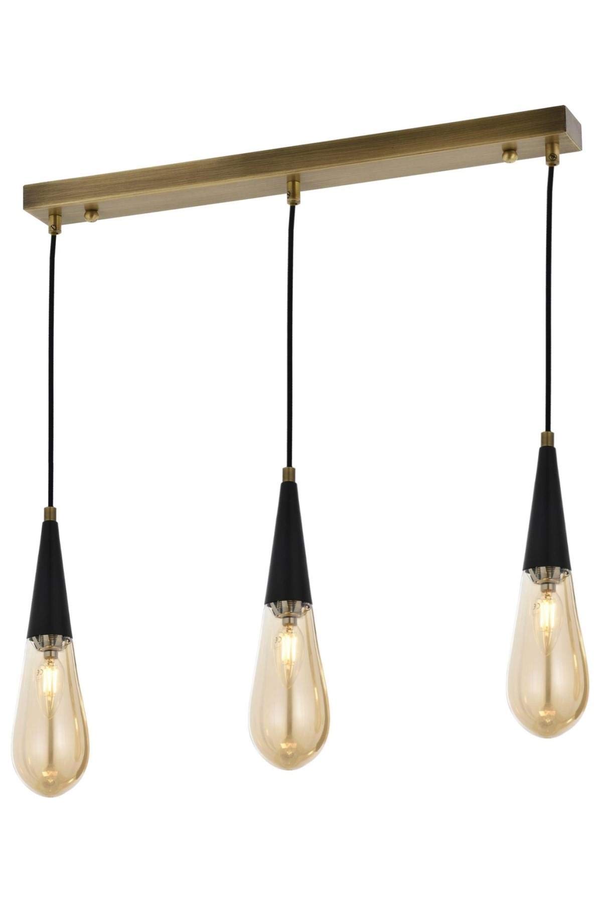 AVONNI AV-60059-3EY Eskitme Kaplama Modern Avize, E14, Metal, Cam, 65x10cm