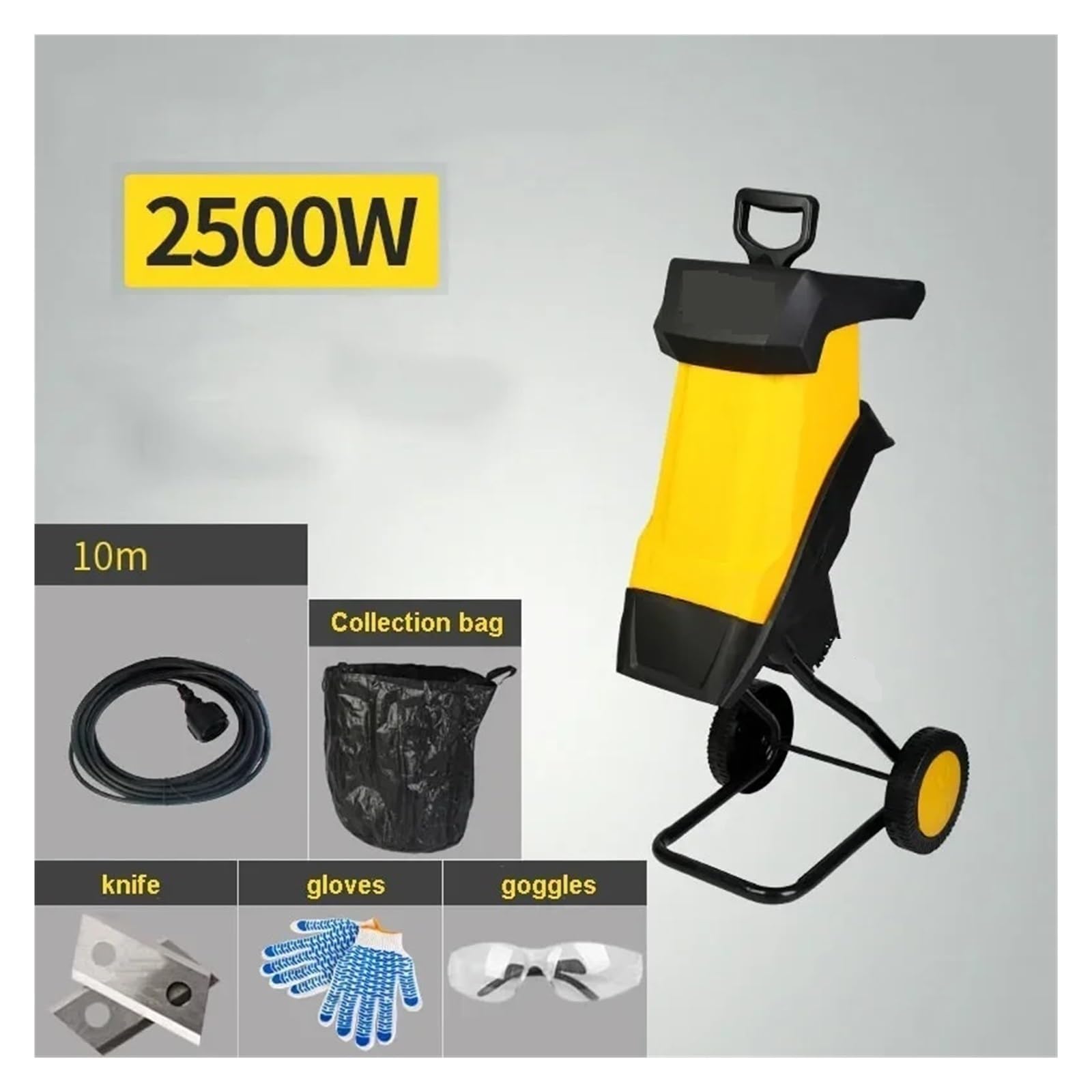 Elektryczna Niszczarka Do Gałęzi Drewna 2500 W Maszyna Łamania Liści Drzew Ogrodowych Rozdrabniacz Gałązki Ogrodnictwo MiażDż Bez WysiłKu(BAG 10M power cord)