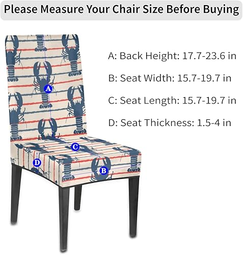 Miniatura 2 de Juego de 2 fundas para sillas de comedor retro con diseño de rayas estilo grunge de langosta, fundas elásticas para sillas Parson para fiestas,