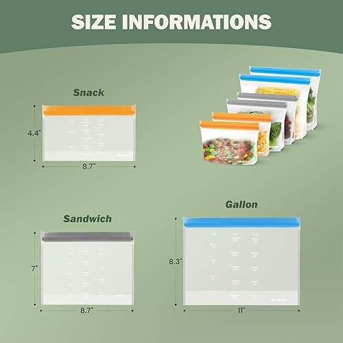 Miniatura 6 de Bolsas de almacenamiento reutilizables aptas para lavavajillas, bolsas de sándwich PEVE reutilizables sin BPA, bolsas de silicona para