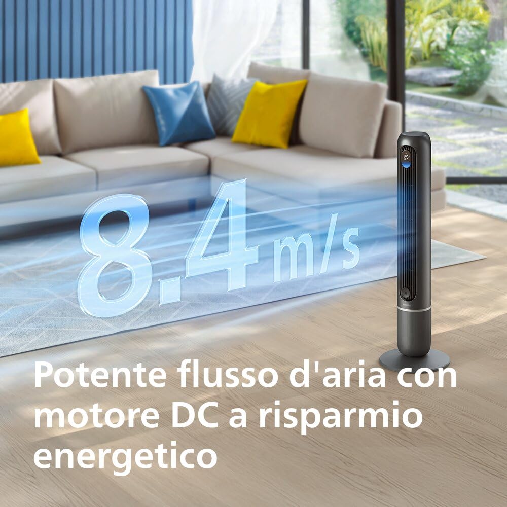 PHILIPS Ventilatore Wifi Serie 7000, Potente 8,4 m/s, ultra-silenzioso 22 dB, efficiente energeticamente, modalità Sleep, 12 velocità, display temperatura, timer 12 ore, oscillazione 80° (CX7550/01)