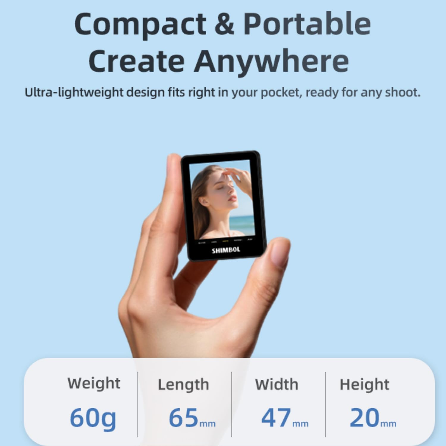 SHIMBOL CP5 Mini 2 Selfie Monitor Screen – Externes Display für Smartphone Rückkamera, 2.4" Vlog Screen für iPhone & Android, 30m Verbindung, 4-Fach Zoom, Bluetooth Shutter (Black)