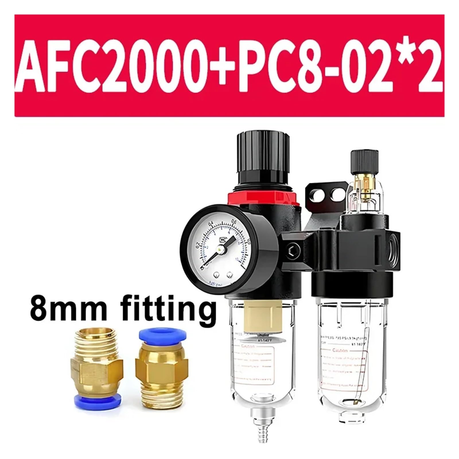 AFC2000 filtr do kompresora, separatora oleju, wody, regulator ciśnienia powietrza, zawór redukcyjny z pistoletem natryskowym (1 szt., AFC2000 + PC8-02 x 2)