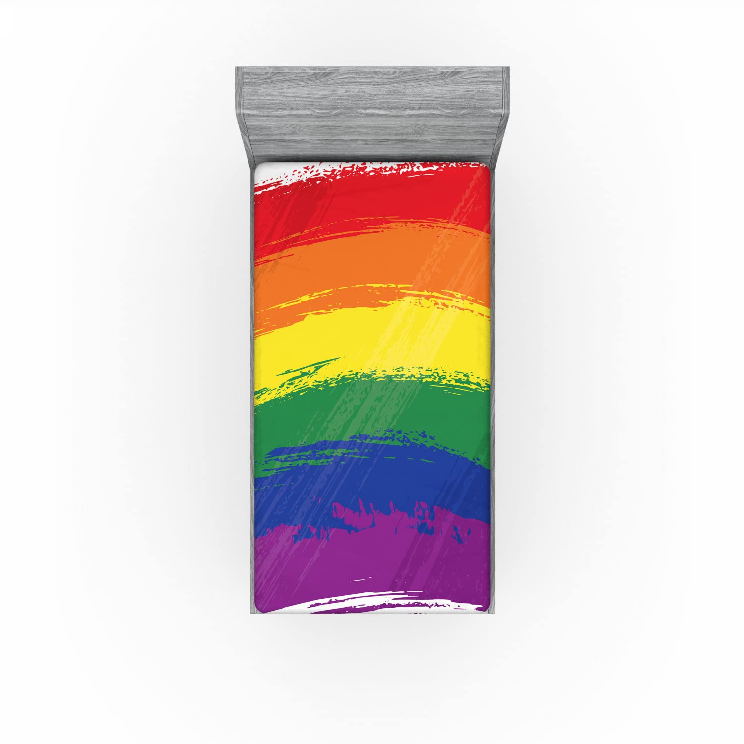 Ambesonne Pride 2 Pack Fitted Sheet, Watercolor Rainbow Flag Love, Bed Cover All-Round Elastic Deep Pockets 2 Pieces, Package Contains 2 Twin XL Size Fitted Sheets, Red and White