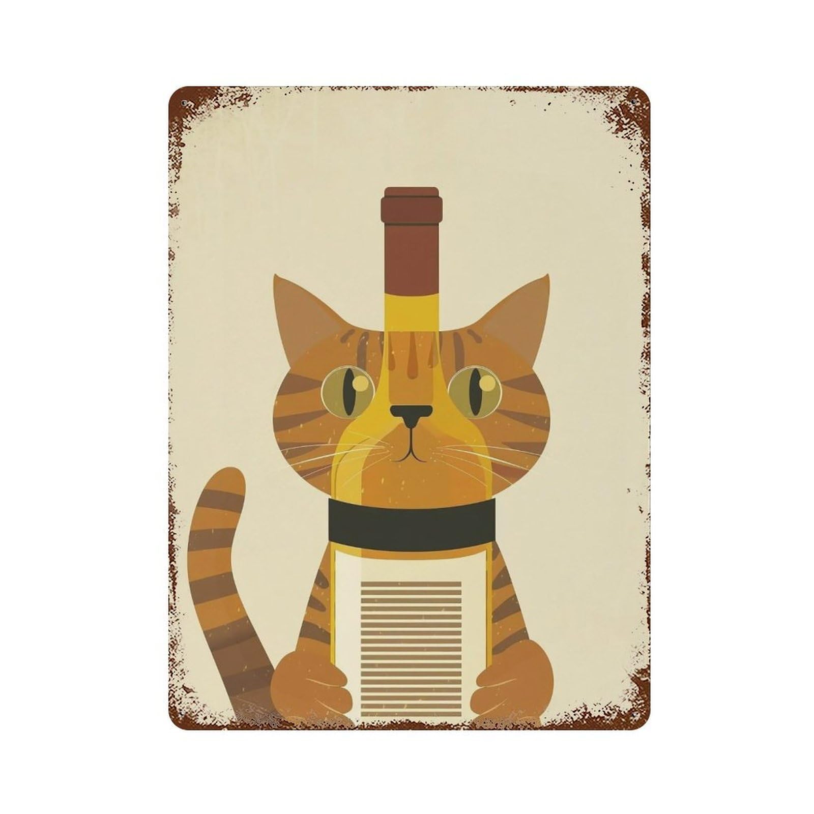 HDURYEYRYY Tabby Cat Holding White Wine 03 Wall Retro Iron Vintage Art Metal Tin Sign Poster Modern Home Cofffee Club Art Bar Shop Decor Style 40x30cm