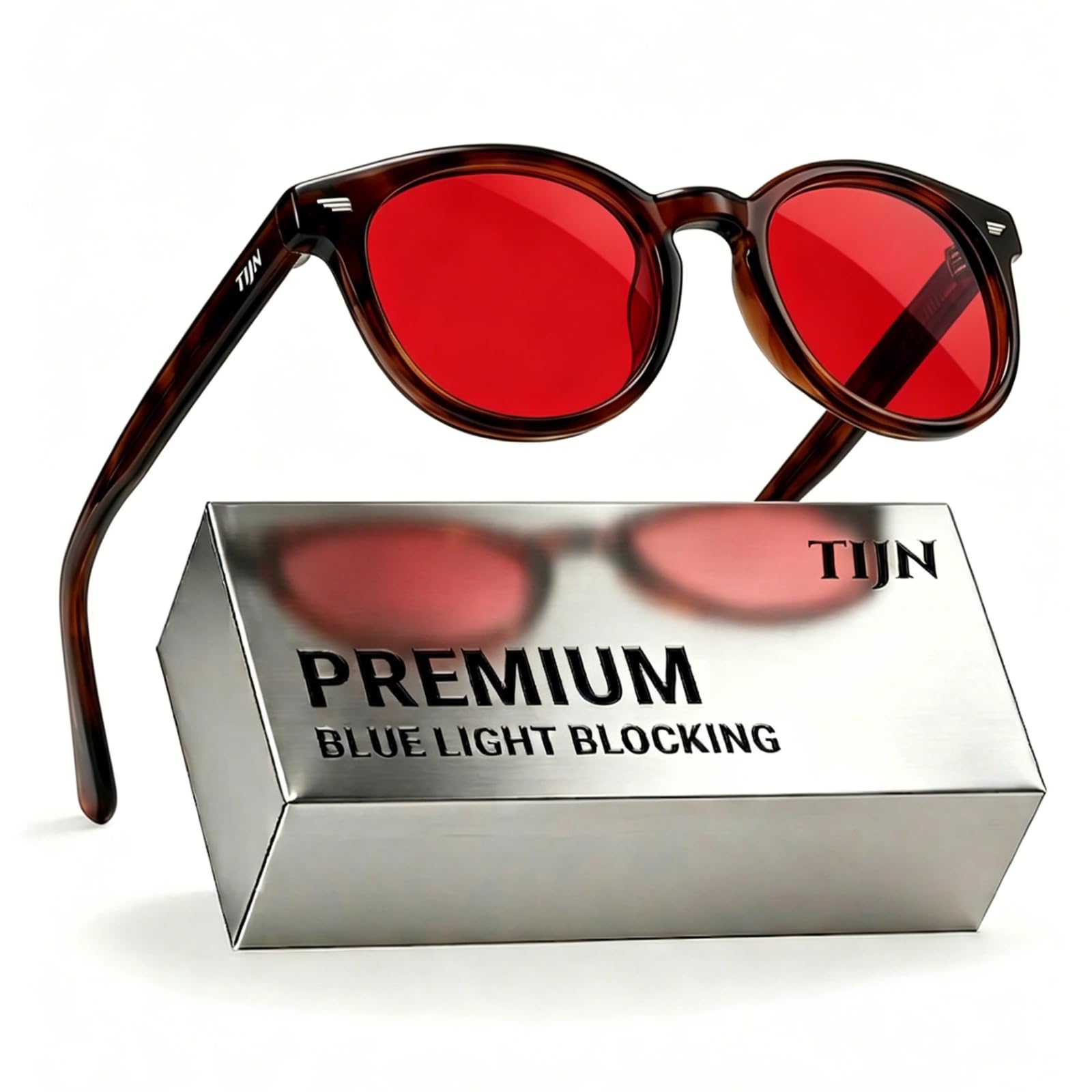 TIJN Blue Light Blocking Glasses Men Women,Vintage Round Frame Eyeglasses | Flexible Lightweight Frames,Red Orange Clear Lens for Computer Gaming Sleep Daily,Anti UV Blue-Ray Glare Screen Fatigue