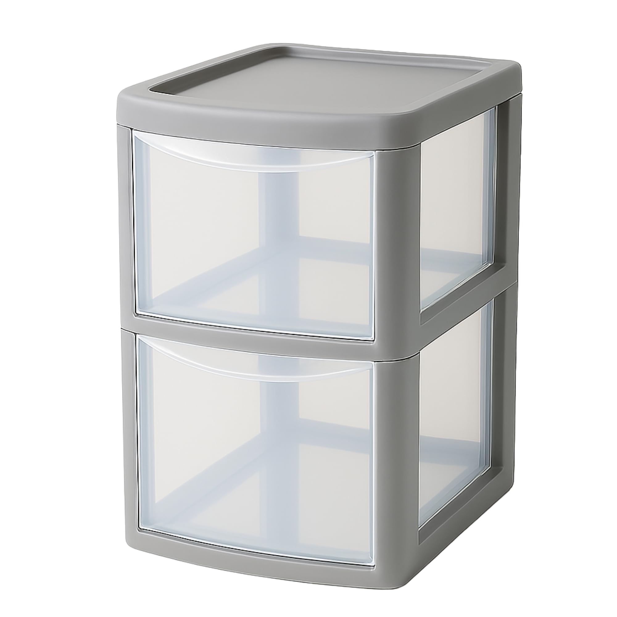 KYY'Z - Large Plastic Rattan Storage Drawers Unit with Deep Pull-Out Baskets - Durable Multipurpose Cabinet Organizer for Home Office, Bedroom, Bathroom, Garage, Utility Room (Silver/Clear, 2 Tier)