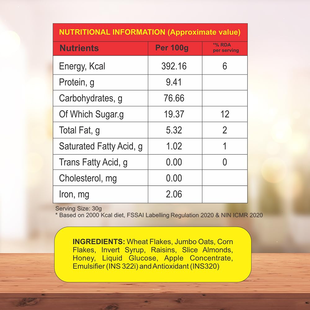 8AM Muesli Honey, Raisins & Almonds, 425 gm(Pack of 2), Sweetened with Natural Honey, Contain Seeds, Dry Fruits, Nuts, Multigrain Breakfast Cereal, Protein & Fiber Rich, Nutritious and Healthy Snacks 2