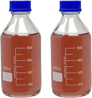 1000ml Glass Round Media Storage Bottles with GL45 Screw Cap, Borosilicate Glass, Heavy Duty, Karter Scirentific (Pack of 2)