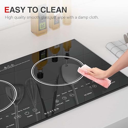 Miniatura 5 de Noxton Estufa eléctrica de 2 quemadores, estufa integrada y de encimera de 24 pulgadas, estufa de cerámica de dos quemadores con bloqueo de