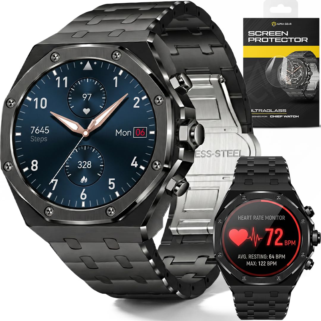 Amazon.com: ALPHAGEAR Chief Smartwatch for Men, Premium Hex Bezel