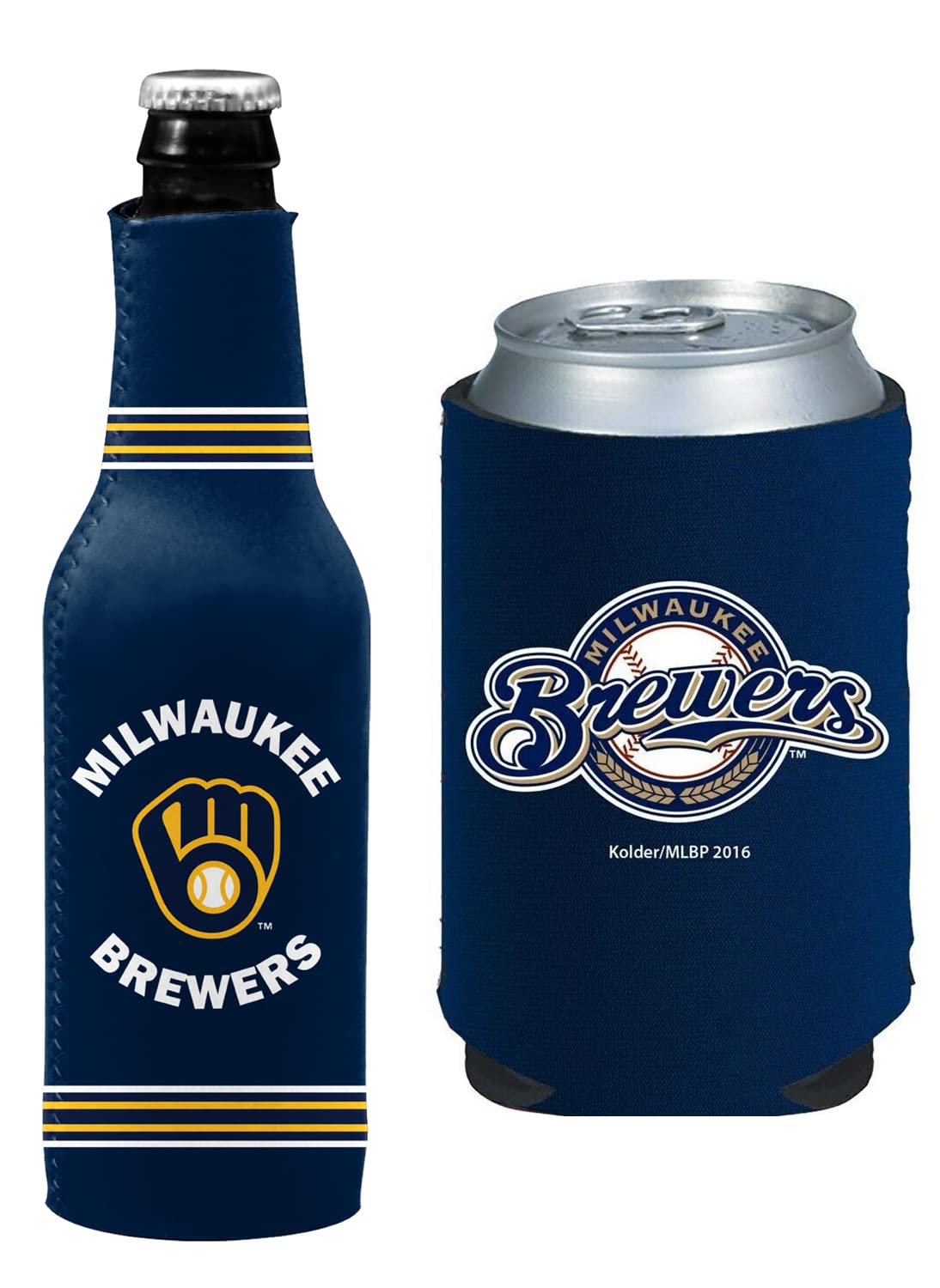 MLB Baseball Can & Bottle Holder Insulator Beverage Cooler (Milwaukee) Brewers - Logo) — image 1
