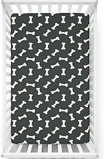 Dog Bone Themed Fitted Crib Sheet,Standard Crib Mattress Fitted Sheet Ultra Soft Material-Baby Crib Sheets for Girl or Boy, 28â€œ x52â€œ,Ivory and Charcoal Grey