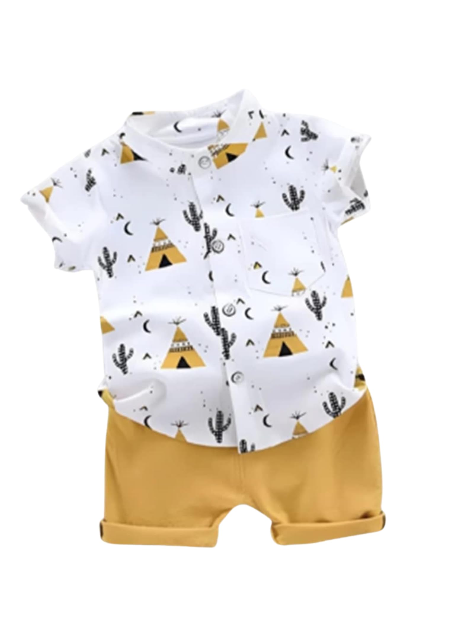 Vikita Enterprise Kids Boy's Cotton Blend Hosiery Shirt and Shorts Set with Short Sleeve Mandarin Collared Neck Button Closure | Shirt Shorts Set for Boys