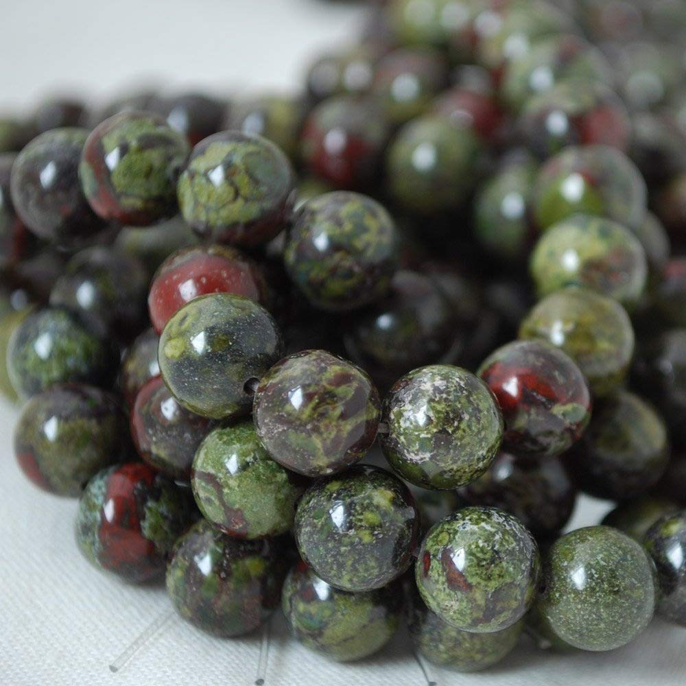 Grade A Natural Dragons Blood Jasper Semi-Precious Gemstone Round Beads - 8mm - 15.5" Strand