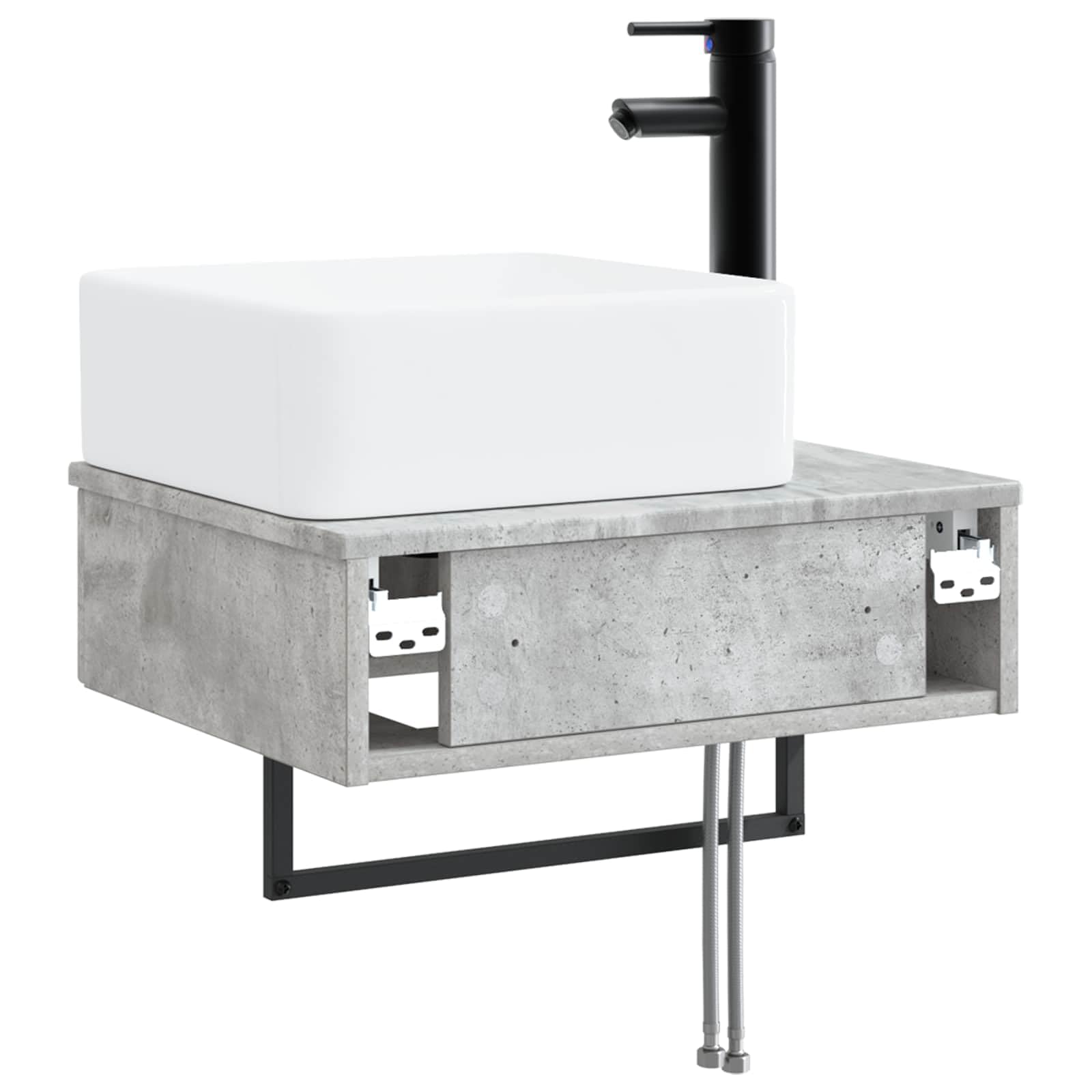 Lavabo de pared gris cemento 53 x 35 x 39 cm | Madera Ingeniarizada, Lavabo Integrado, Drenaje Rápido, Montaje En Pared, Solo Uso Interior