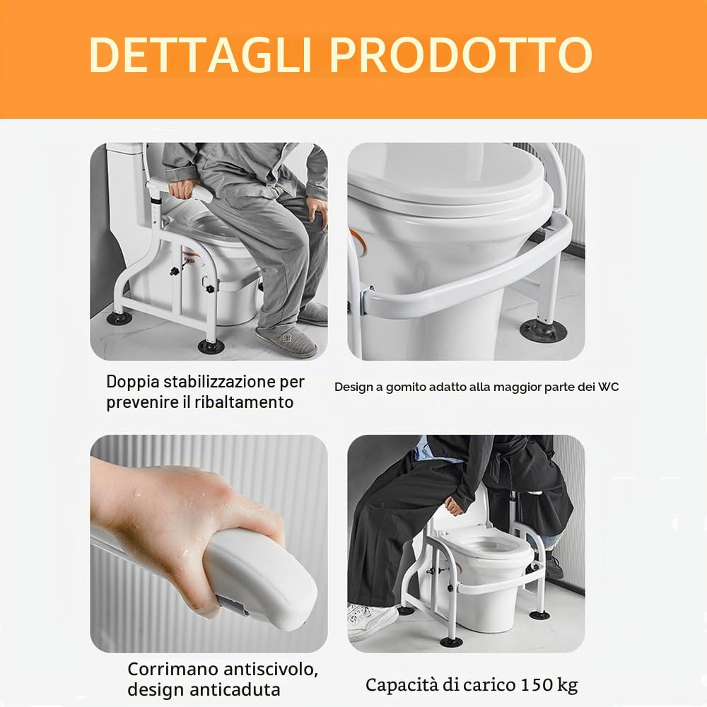 NEWFUN Rialzo WC per Anziani, Comoda WC Alzawater per Anziani, Morsetti Girevoli a 360°, Antisdrucciolevole,Maniglioni Bagno per Aanziani,portata fino a 150kg