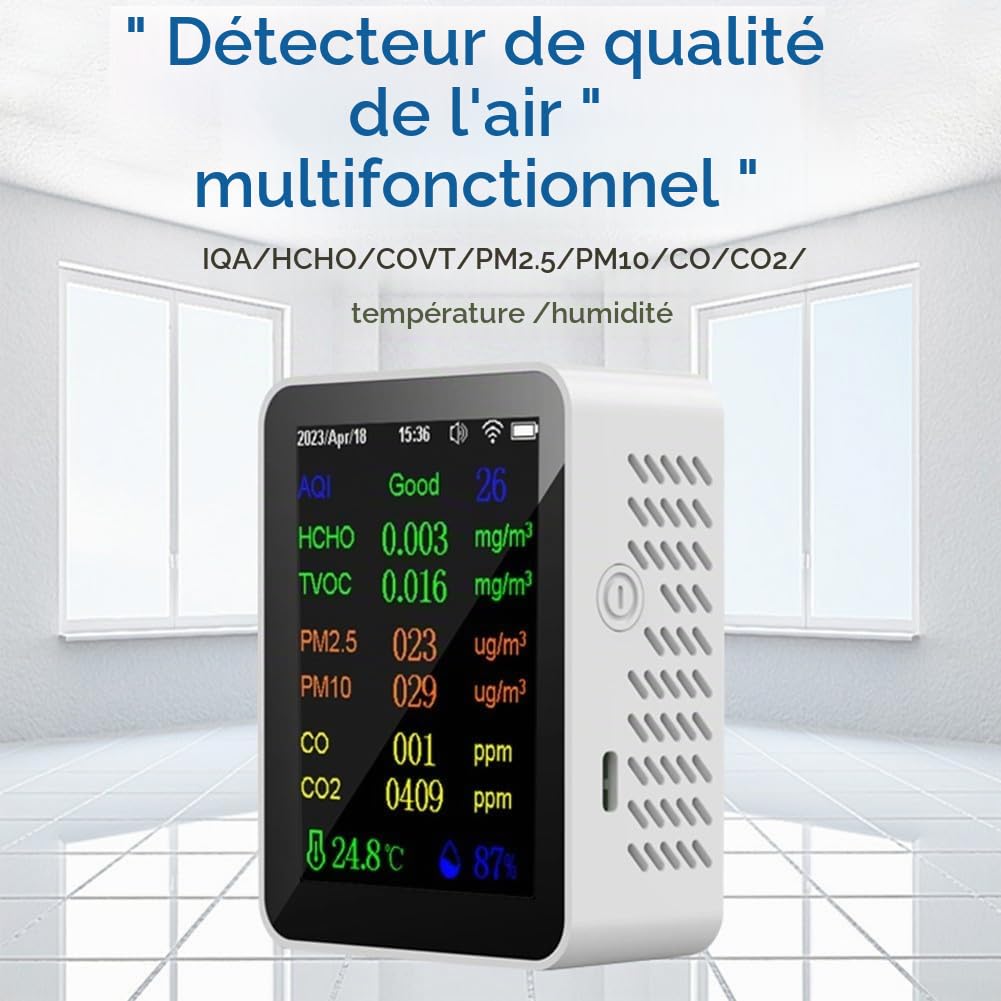 Compteur de qualité de l'air 10 en 1 PM2,5 PM10 HCHO AQI Température Humidité Testeur