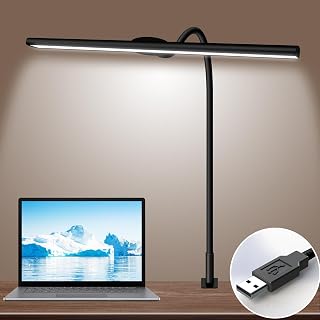 LED Desk Lamp, Adjustable Swing Arm Lamp with Clamp, Eye-Caring Reading Light, 10 Brightness Levels, 3 Lighting Modes, Memory Function Lamps for Home Office