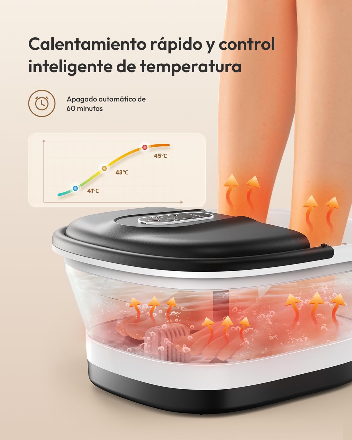 Masajeador de Pies con Agua Plegable, Hidromasaje para Pies con 3 niveles de Calor y 16 Rodillos de Masaje, Masaje Pies Control Inteligente de Temperatura, Spa para Pies, Foot Spa Massager
