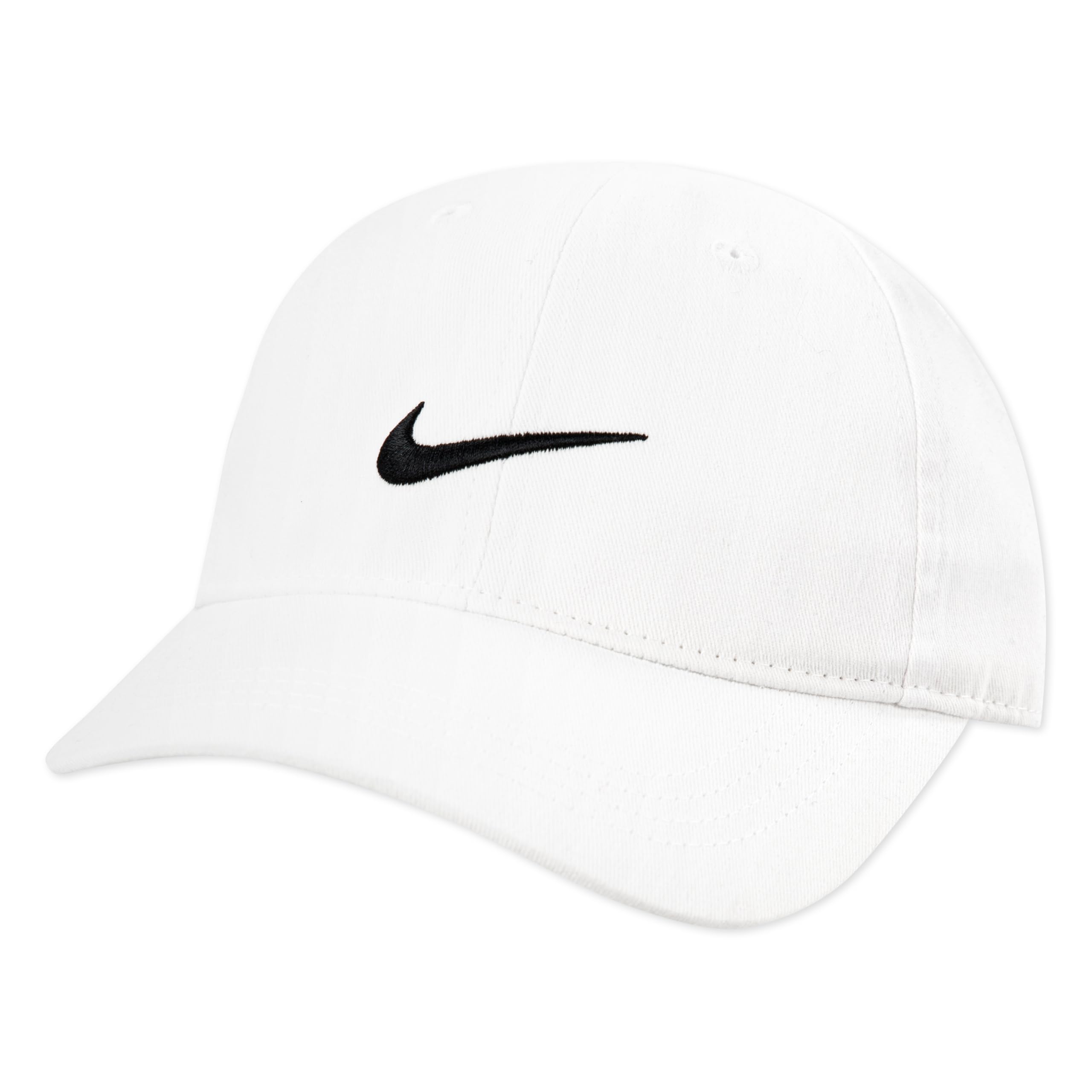 NIKE Youth's Embroidered Swoosh Logo Cotton Baseball Cap SZ 4/7 (White)