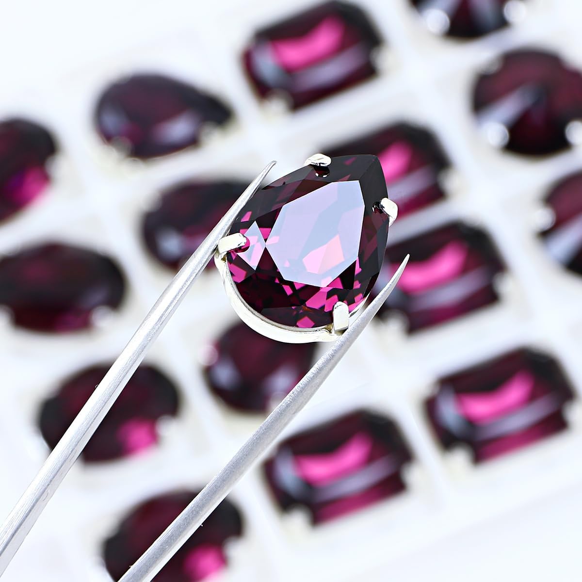 DONGZHOU Sew On Rhinestones with Claw Setting, Fancy Stone Hollow Hole Silver Flat Back Gems for Jewelry Making DIY Crafts Clothes Shoes Wedding Decoration Mixed Shapes 82pcs Amethyst 118