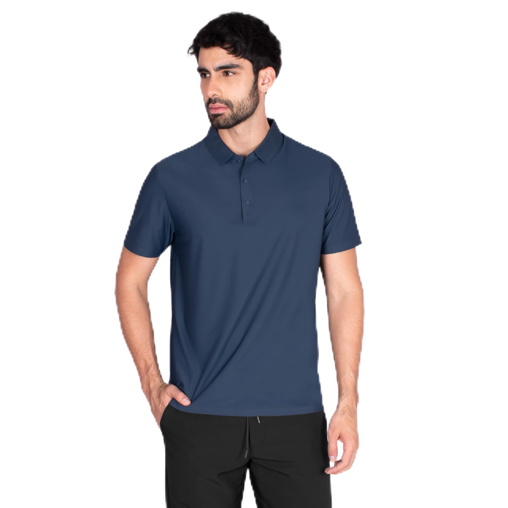Generra Playera Polo de Poliamida para Hombre, Diferentes Colores, Manga Corta, Tecnología Luxe Fresh, Corte Regular, Sin Costuras Visibles (MX/US, Alfa, Grande, X-Grande, Regular, Regular, Azul)