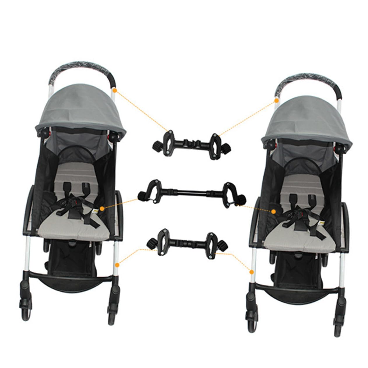 3 pièces Connecteur de Poussette Réglable pour Jumeaux Accessoires et Durables pour Relier Deux pour et Sortie Famille