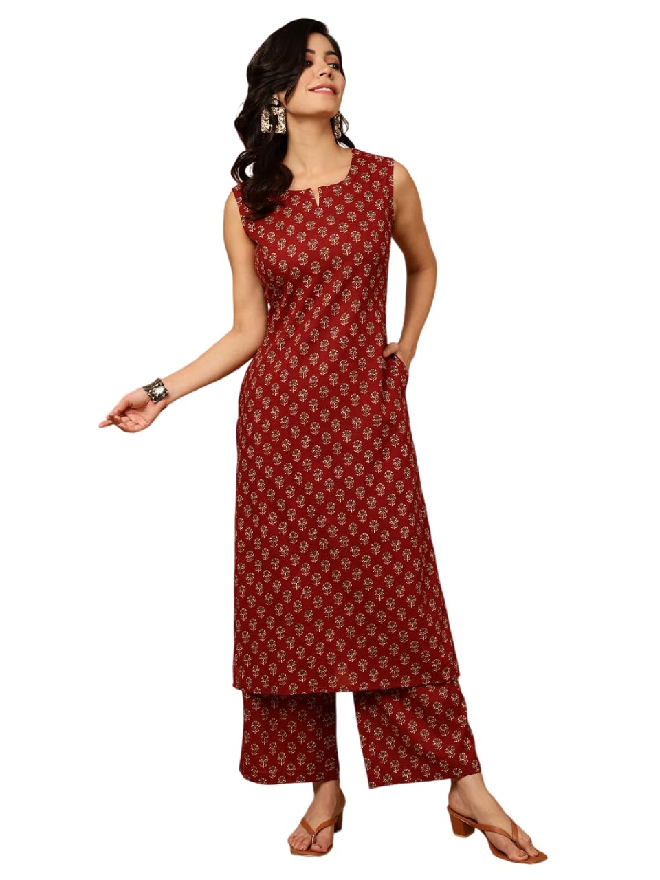 Women's Floral Print Rayon Kurta with Palazzo Set, Sleeveless-picture-33